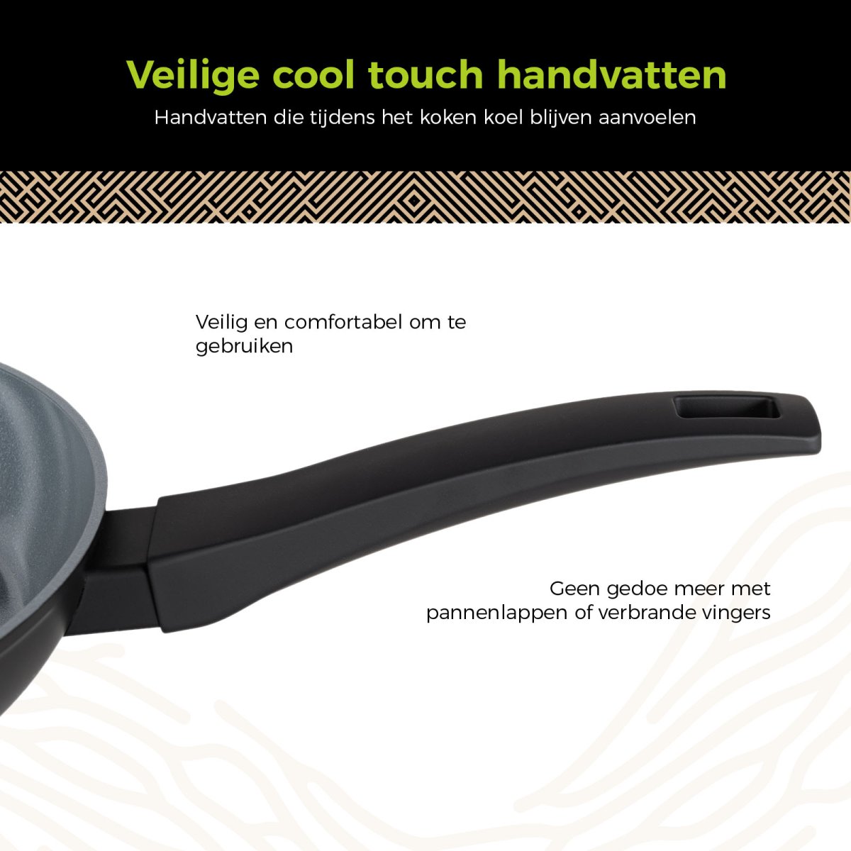 BE Living Delight Series Pannenset 3-delige – Ø 24 cm & 28 cm Koekenpan + Ø 32 cm Wokpan met deksel – Ø 28 Hapjespan – Ø 28 Grilpann - Afbeelding 7