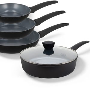 BE Living Delight Series Pannenset 4-delig – Ø 20, 24 & 28 cm Koekenpan – Ø 28 cm Hapjespan met deksel