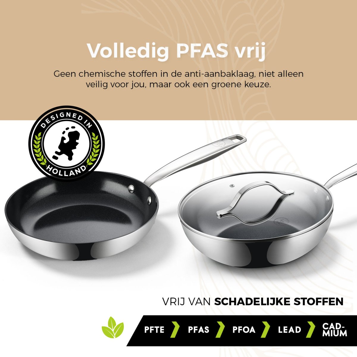 BE Living Essential Series Stainless Steel Black Pannenset 4-delig – Koekenpannen Ø 20, 24 & 28 cm – Wokpan met Deksel Ø 28 cm - Afbeelding 4