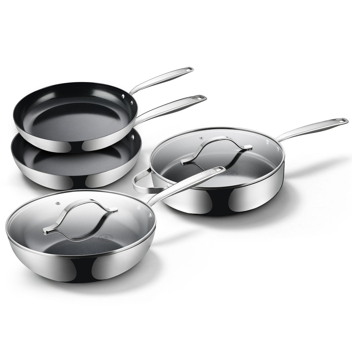 BE Living Essential Series Stainless Steel Black Pannenset 4-delig – Koekenpannen Ø 24 & 28 cm – Wokpan met Deksel Ø 28 cm – Hapjespan met Deksel Ø 28 cm - Afbeelding 2