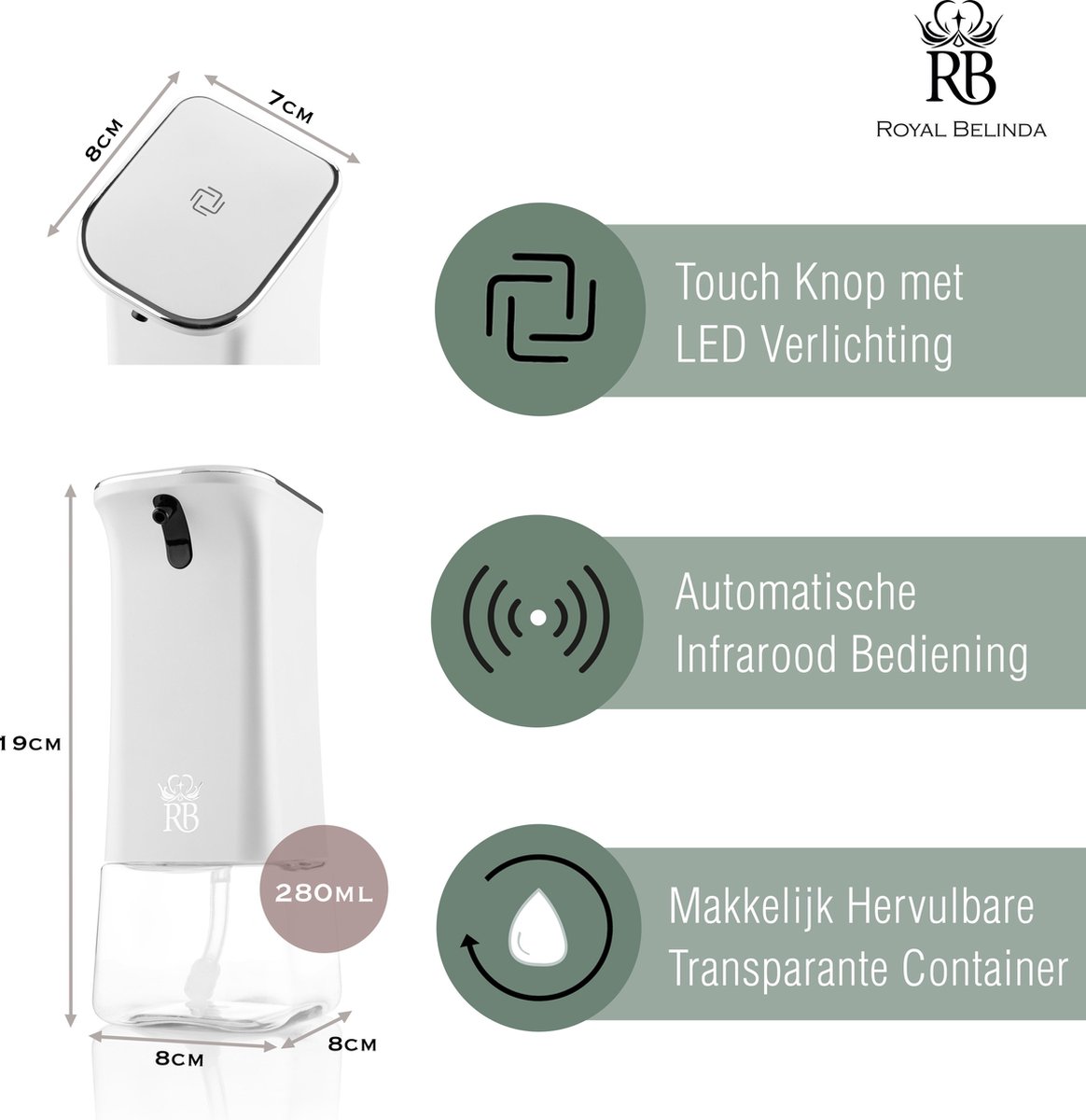 Royal Belinda Automatische Zeepdispenser – 350 ML Schuimdispenser – Met Wandmontage - Afbeelding 8