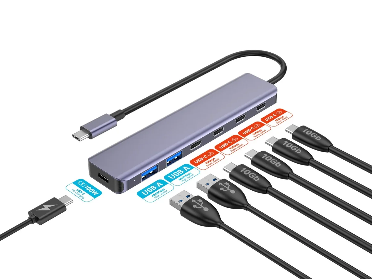 Platinet USB C Hub - USB C naar USB-C - USB A naar USB C - USB Hub - Geschikt voor Laptop, PC en Tablet - Grijs - Afbeelding 4